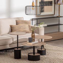 Mesa De Cafe Preto-Natural Mdf-Metal 65 X 65 X 37