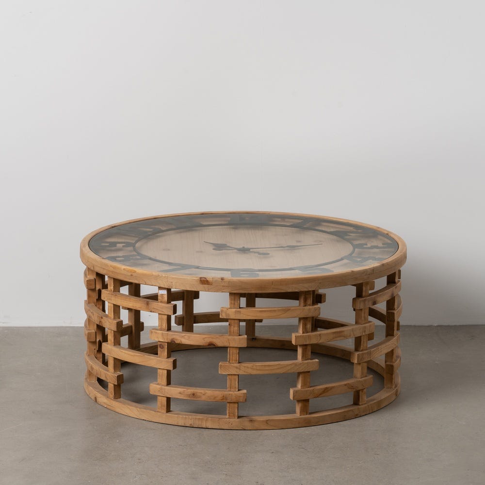 Mesa De Cafe Relógio Natural Mdf-Madeira 80 X 80 X 36 Cm - Image 2