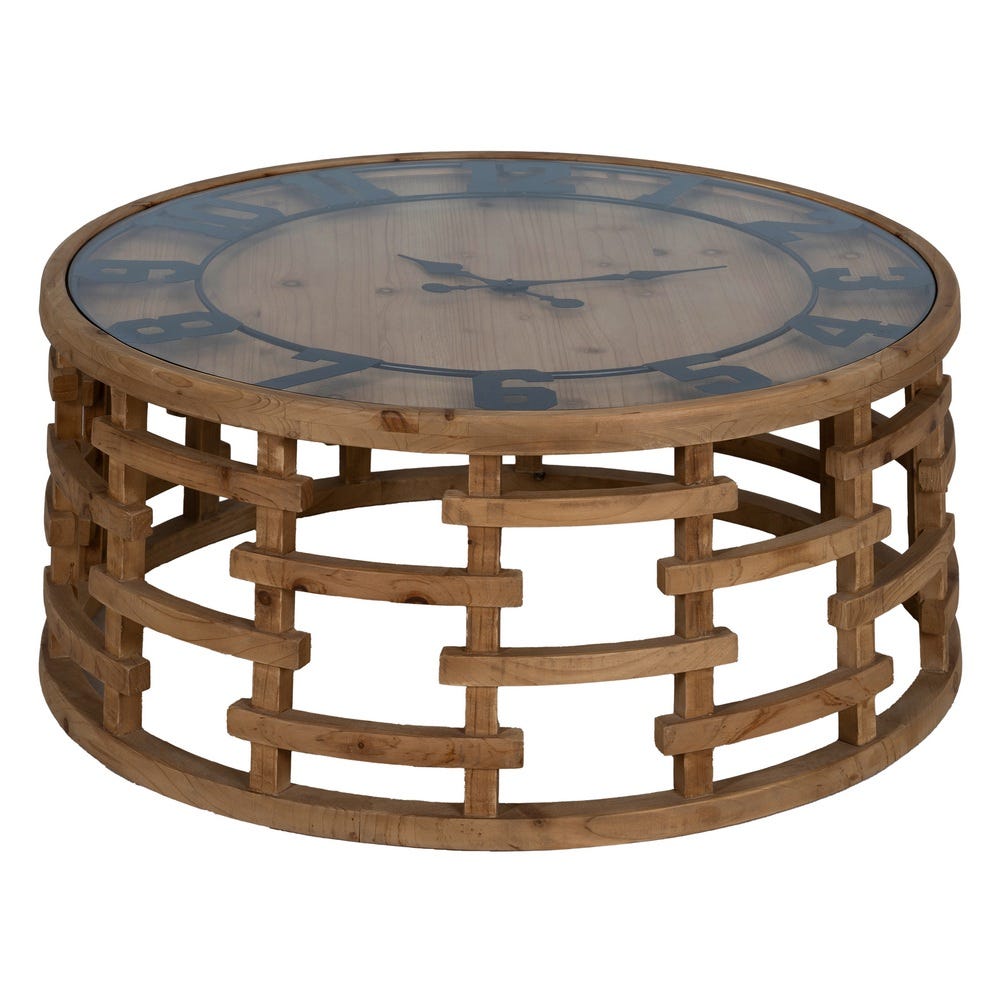 Mesa De Cafe Relógio Natural Mdf-Madeira 80 X 80 X 36 Cm