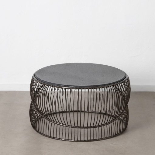 Mesa De Cafe Silver-Black Metal-Mármore 90 X 90 X 48 Cm - Image 2
