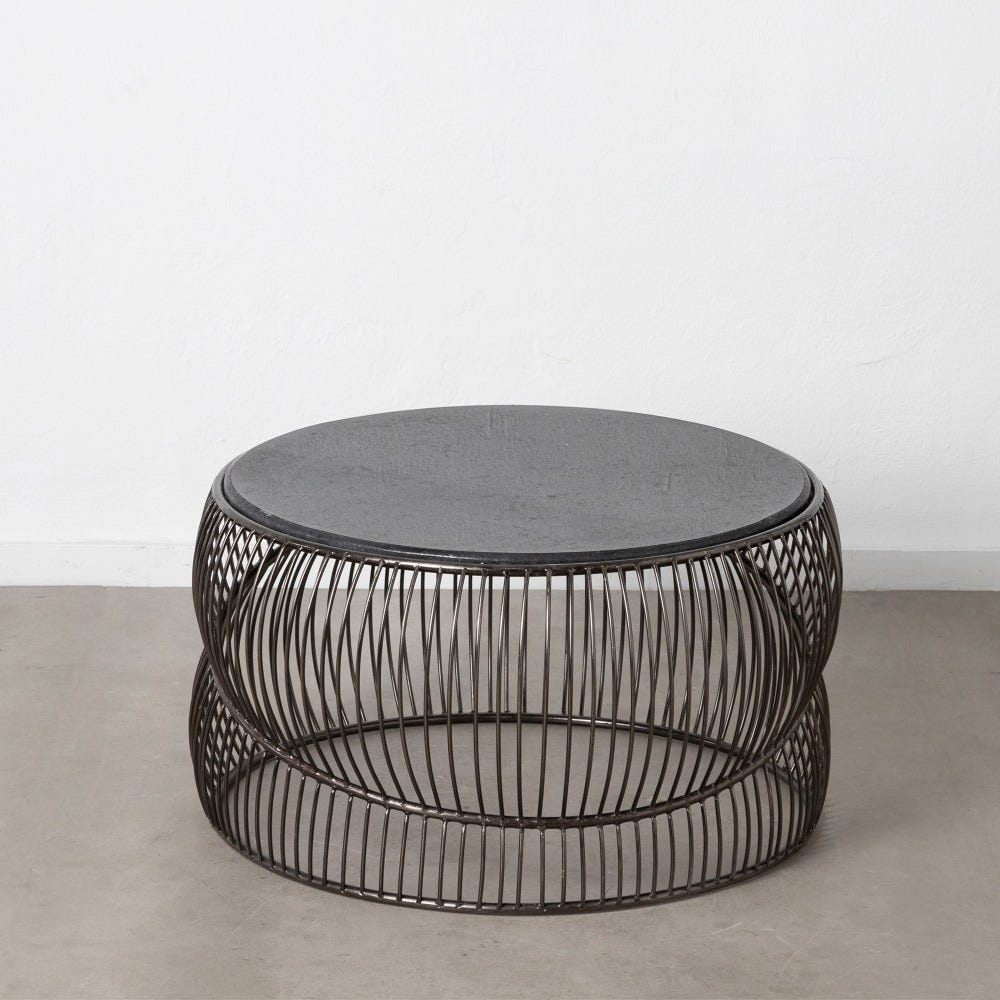 Mesa De Cafe Silver-Black Metal-Mármore 90 X 90 X 48 Cm - Image 2