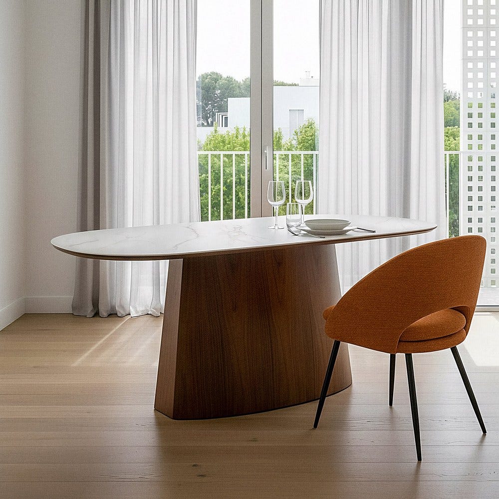 Mesa De Jantar Branco-Castanho Dm-Cerâmica 180 X 90 X 75 Cm - Image 2
