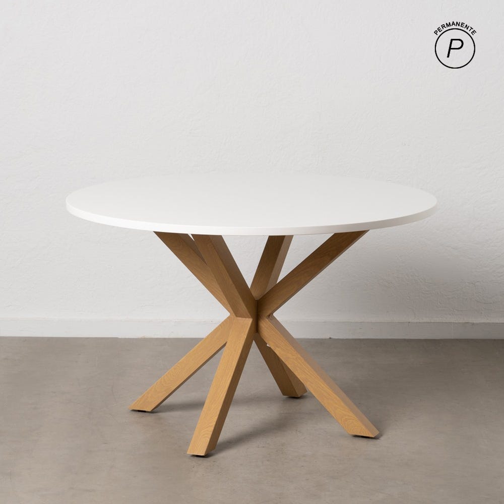 Mesa De Jantar Branco-Natural Mdf-Metal 120 X 120 X 76 Cm - Image 2