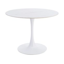 Mesa De Jantar Branco Pedra Sinterizada 100 X 100 X 75 Cm