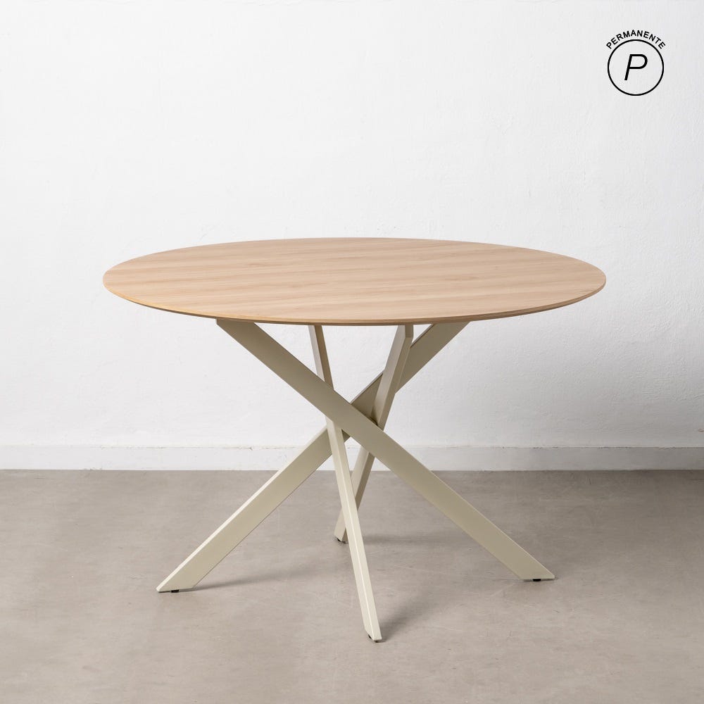 Mesa De Jantar Natural-Creme Mdf-Metal 120 X 120 X 75 Cm - Image 2