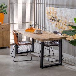 Mesa De Jantar Natural-Preto 160 X 90 X 76 Cm