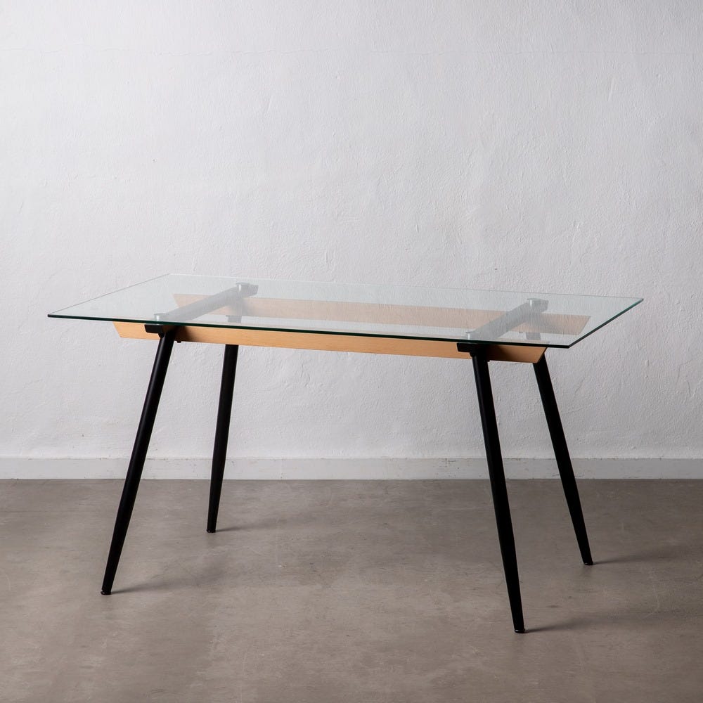 Mesa De Jantar Preto Metal-Cristal Room 140 X 80 X 75 Cm - Image 2