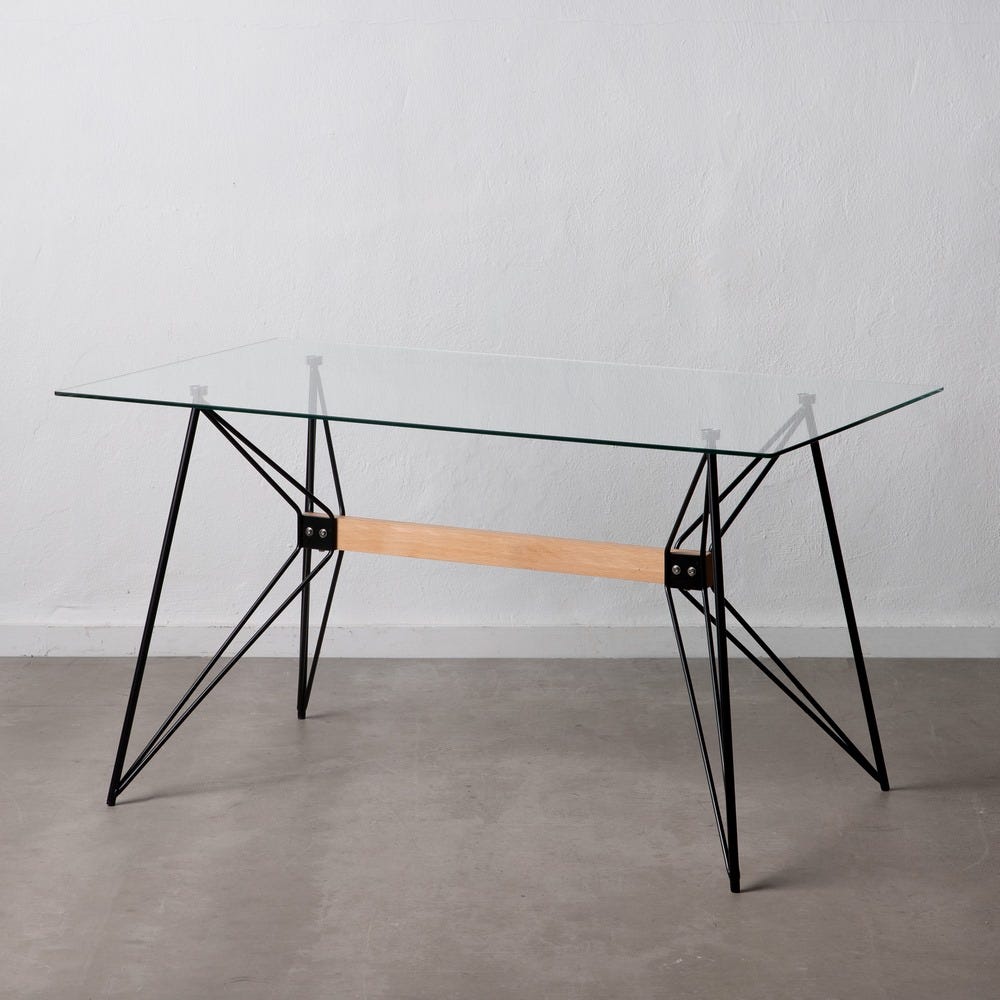 Mesa De Jantar Preto Metal-Cristal Room 140 X 80 X 75 Cm - Image 2