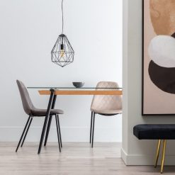 Mesa De Jantar Preto Metal-Cristal Room 140 X 80 X 75 Cm