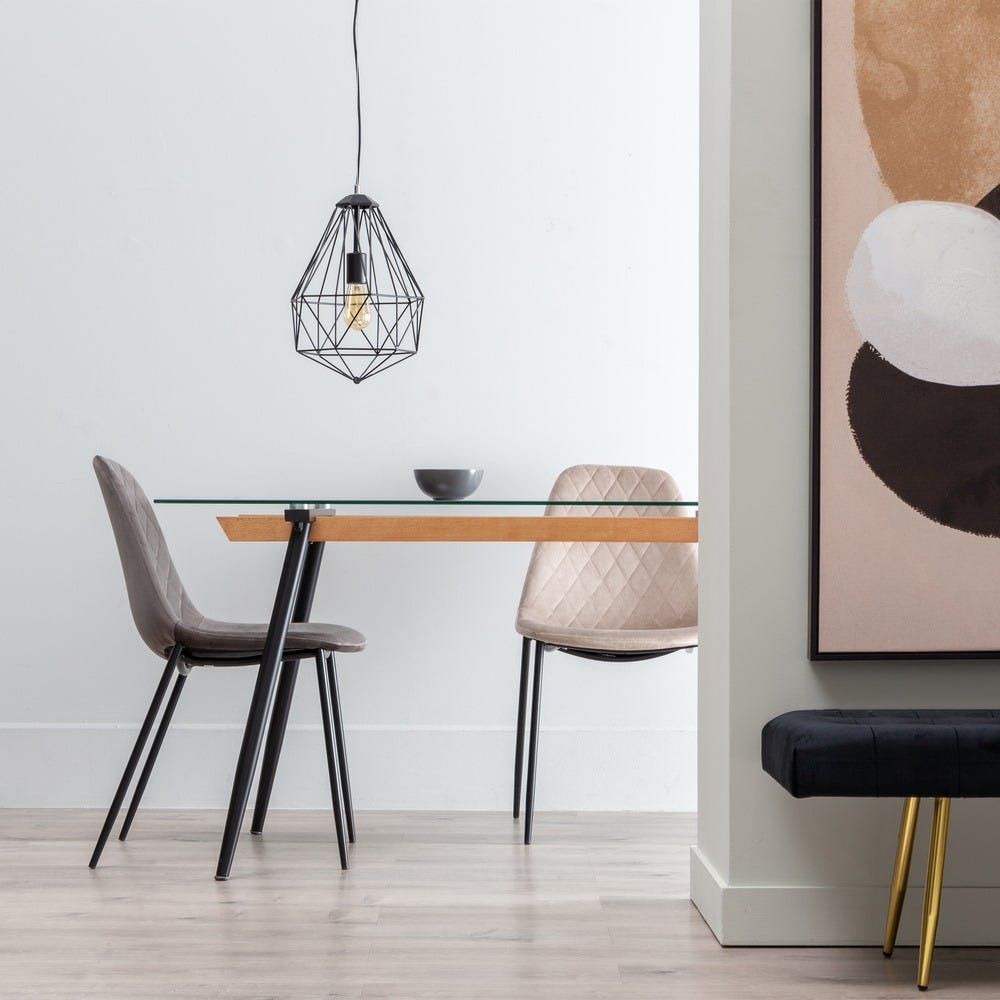 Mesa De Jantar Preto Metal-Cristal Room 140 X 80 X 75 Cm