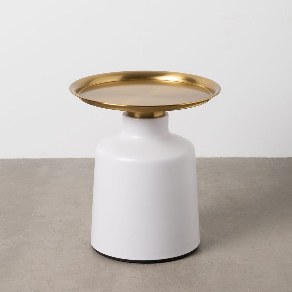 Mesinha Branco-Ouro Metal Decoração 50 X 50 X 47