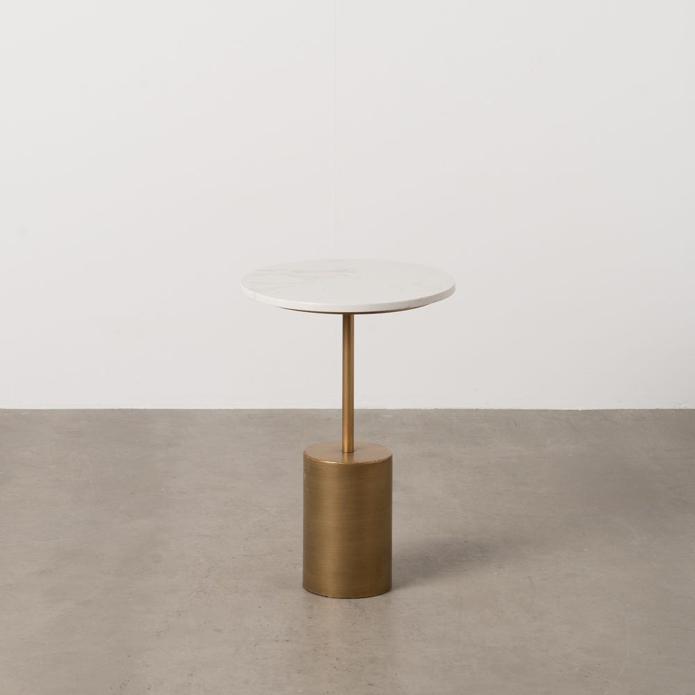 Mesinha Ouro-Branco Metal-Mármore 35 X 35 X 52 Cm - Image 2