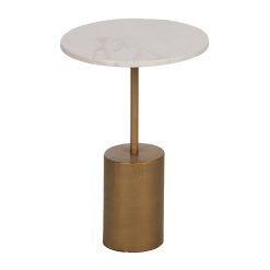 Mesinha Ouro-Branco Metal-Mármore 35 X 35 X 52 Cm