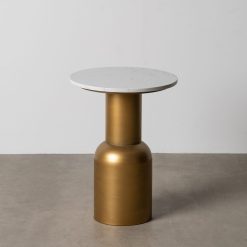 Mesinha Ouro-Branco Metal-Mármore 40 X 40 X 54 Cm