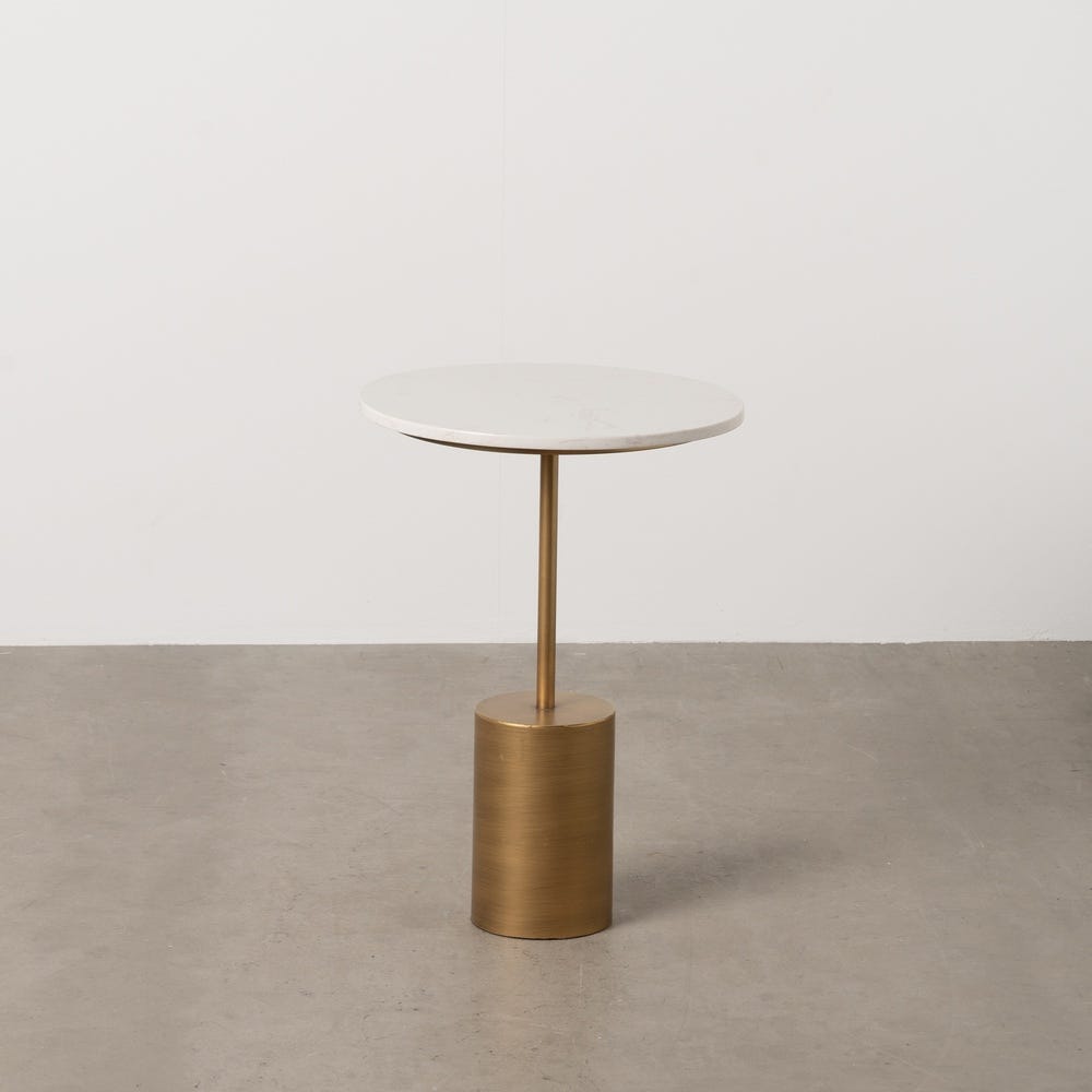 Mesinha Ouro-Branco Metal-Mármore 40 X 40 X 56 Cm - Image 2