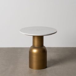 Mesinha Ouro-Branco Metal-Mármore 45 X 45 X 46 Cm