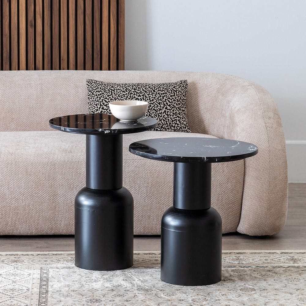 Mesinha Preto Metal-Mármore 40 X 40 X 54 Cm