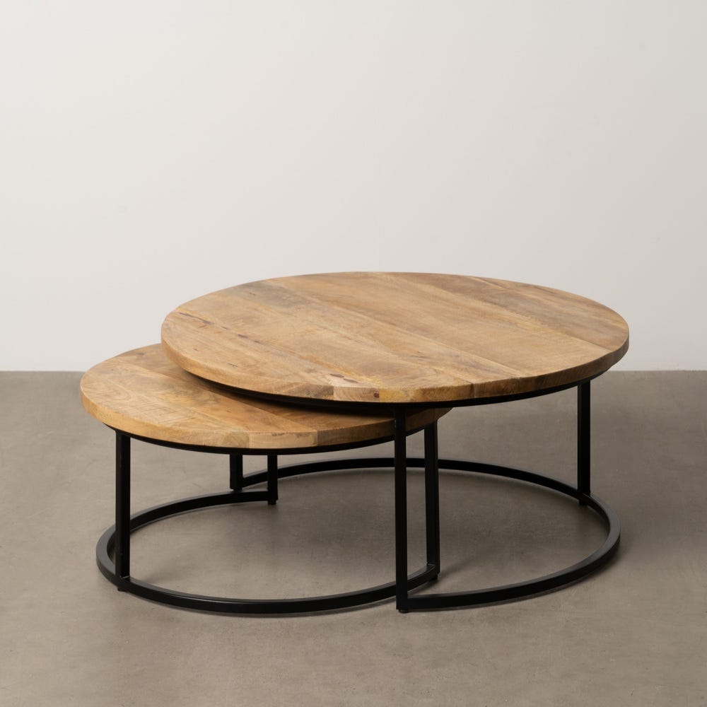 S/2 Mesa De Cafe Castanho-Negro 90 X 90 X 40 Cm - Image 2