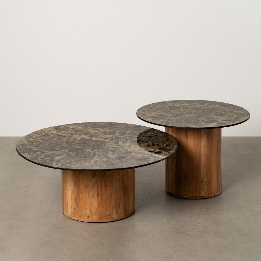 S/2 Mesa De Cafe Madeira / Cerâmica Room 80 X 80 X 34 Cm
