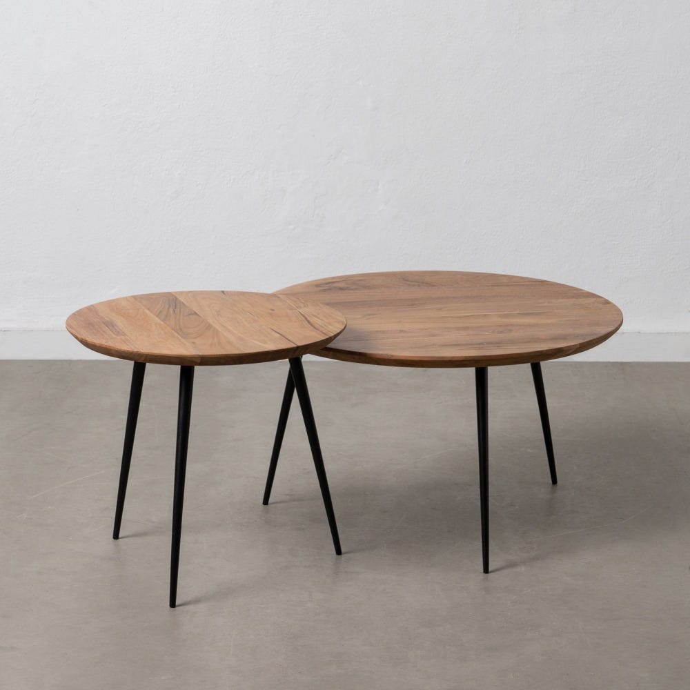 S/2 Mesa De Cafe Natural Madeira-Metal 70 X 70 X 40 Cm - Image 5