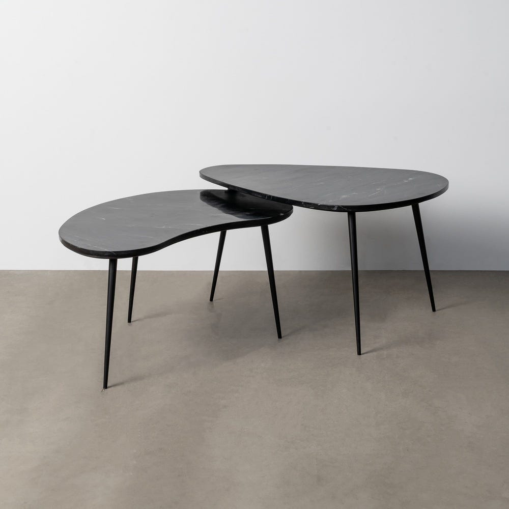 S/2 Mesa De Cafe Preto Mármore Room 87 X 59 X 47 Cm