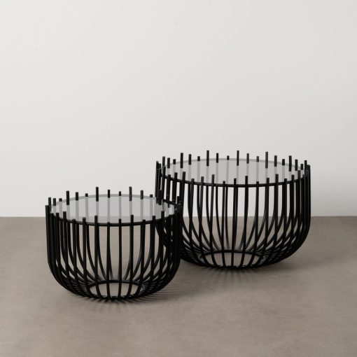 S/2 Mesa De Cafe Preto Metal-Cristal 68 X 68 X 45 Cm - Image 2