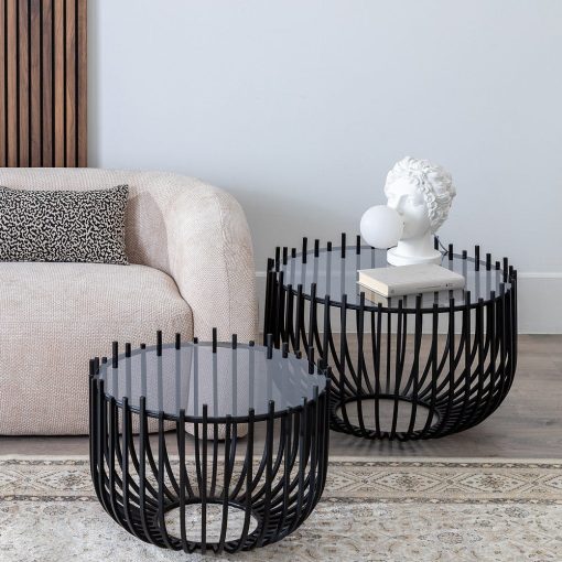 S/2 Mesa De Cafe Preto Metal-Cristal 68 X 68 X 45 Cm - Image 3