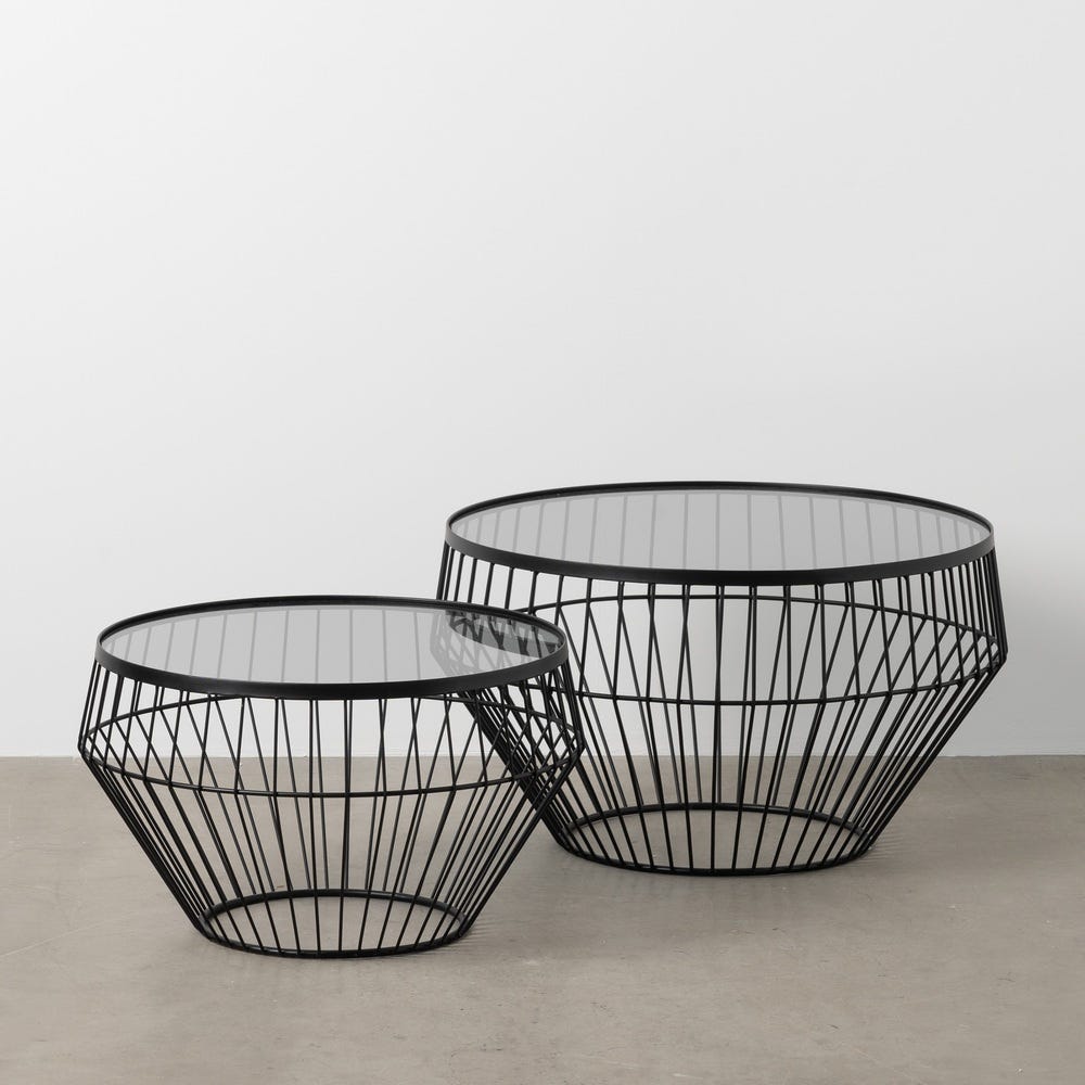 S/2 Mesa De Cafe Preto Metal-Cristal 73 X 73 X 40 Cm - Image 2