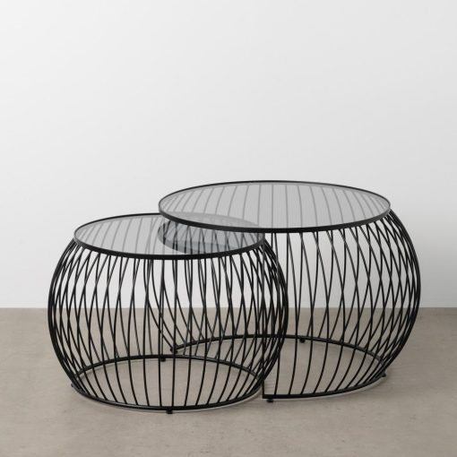 S/2 Mesa De Cafe Preto Metal-Cristal 89 X 80 X 51 Cm - Image 2