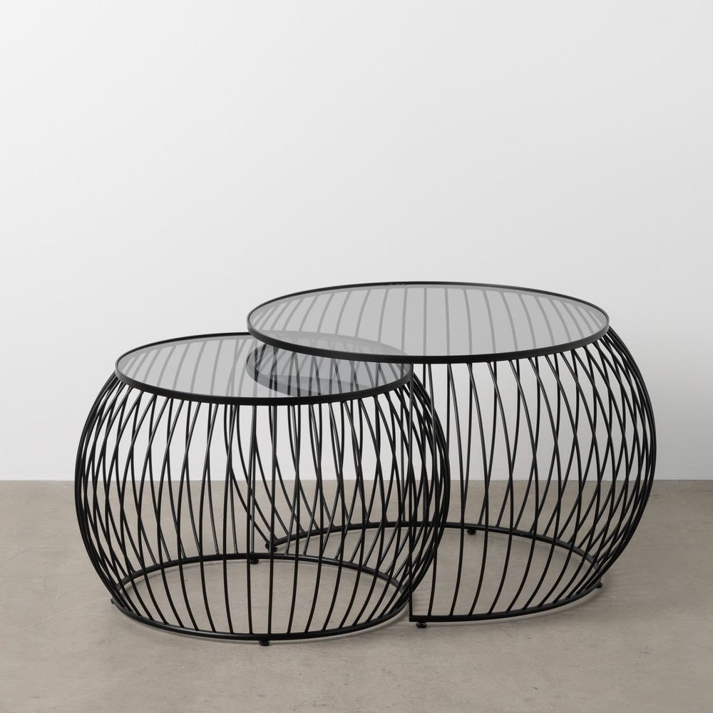 S/2 Mesa De Cafe Preto Metal-Cristal 89 X 80 X 51 Cm - Image 2