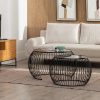 S/2 Mesa De Cafe Preto Metal-Cristal 89 X 80 X 51 Cm