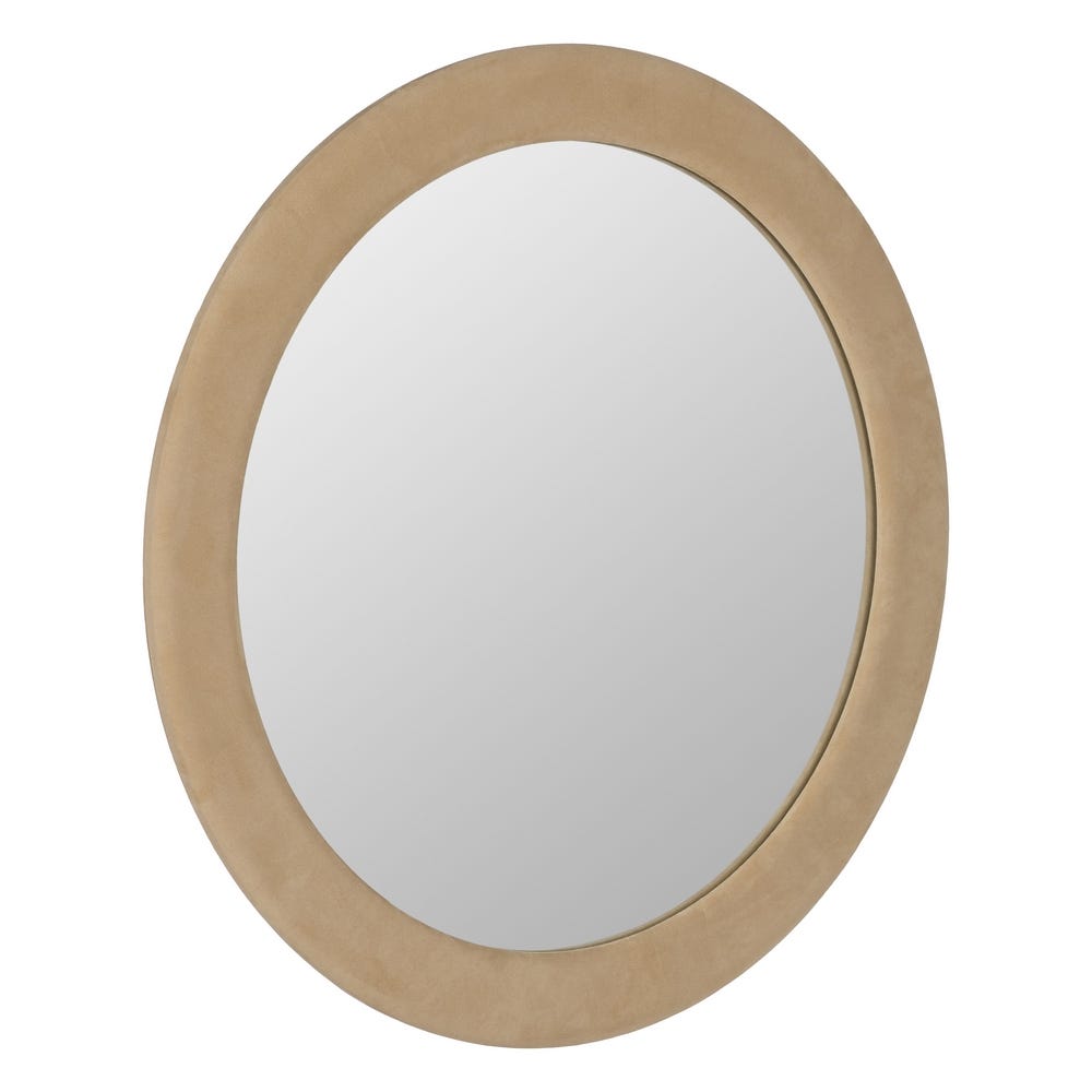 Espelho Redondo Bege Em Mdf E Tecido, 100 X 4 X 100 Cm - Image 2