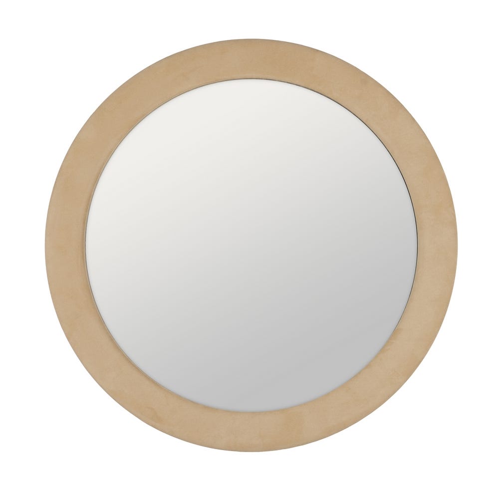 Espelho Redondo Bege Em Mdf E Tecido, 100 X 4 X 100 Cm