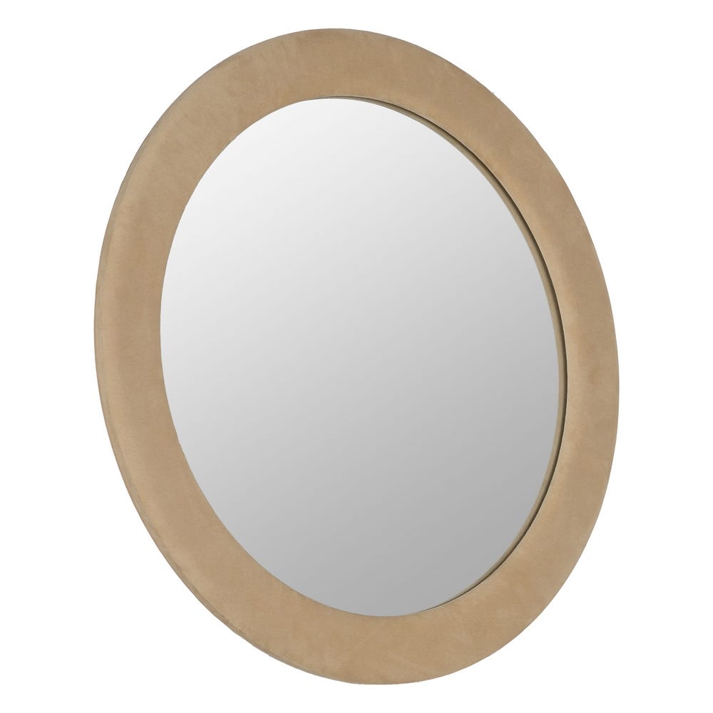Espelho Redondo Bege Em Mdf E Tecido, 80 X 4 X 80 Cm - Image 2
