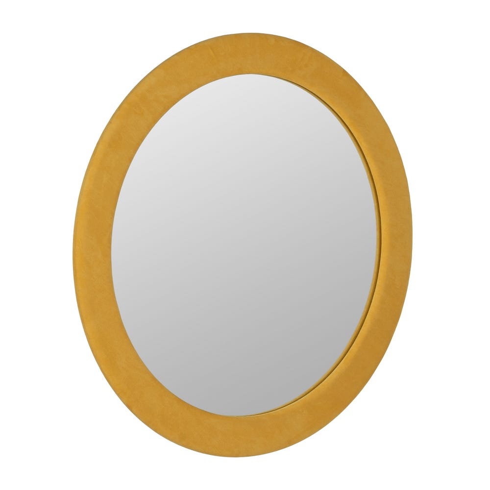 Espelho Redondo Mostarda Em Mdf E Tecido, 100 X 4 X 100 Cm - Image 2