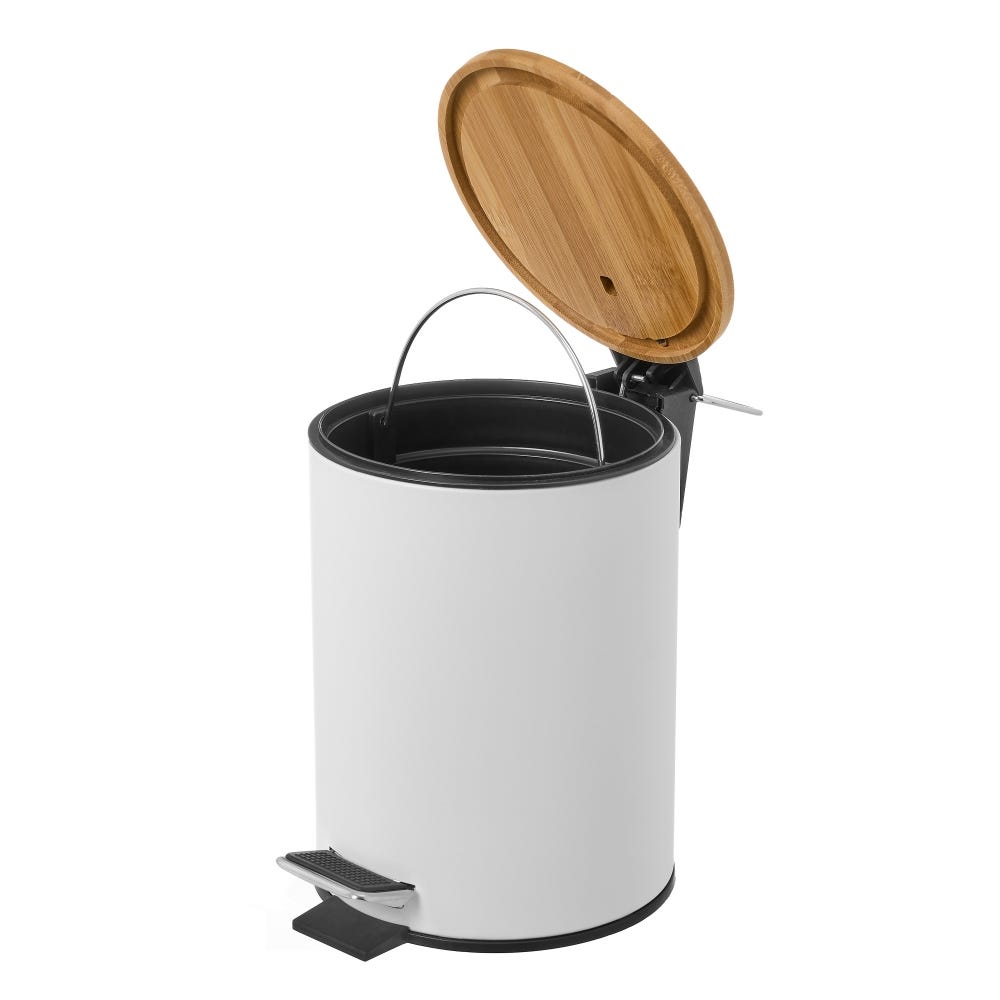 Lixeira 3 Litros Metal-Bambu Branco 17 X 21 X 23 Cm (1 unidade) - Image 4