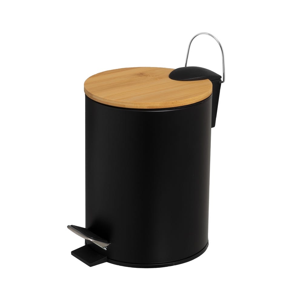 Lixeira 3 Litros Metal-Bambu Preto 17 X 22 X 23 Cm (1 unidade)