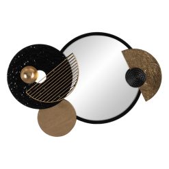 Mural Parede Espelho Preto-Ouro Metal 83,20 X 5,10 X 54 Cm