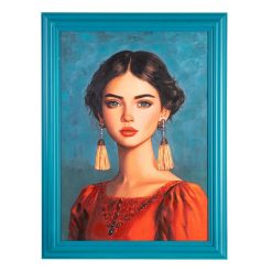 Pintura De Mulher Em Tela Azul Para Decoração. 87 X 4,60 X 117 Cm