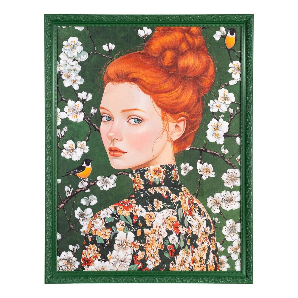 Pintura De Mulher Em Tela Verde. 100 X 3,50 X 130 Cm