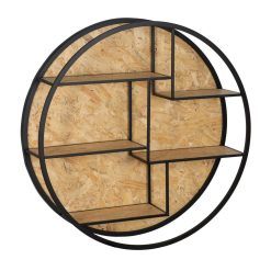 Prateleiras De Parede Natural-Preto Mdf-Metal 92 X 24 X 92 Cm