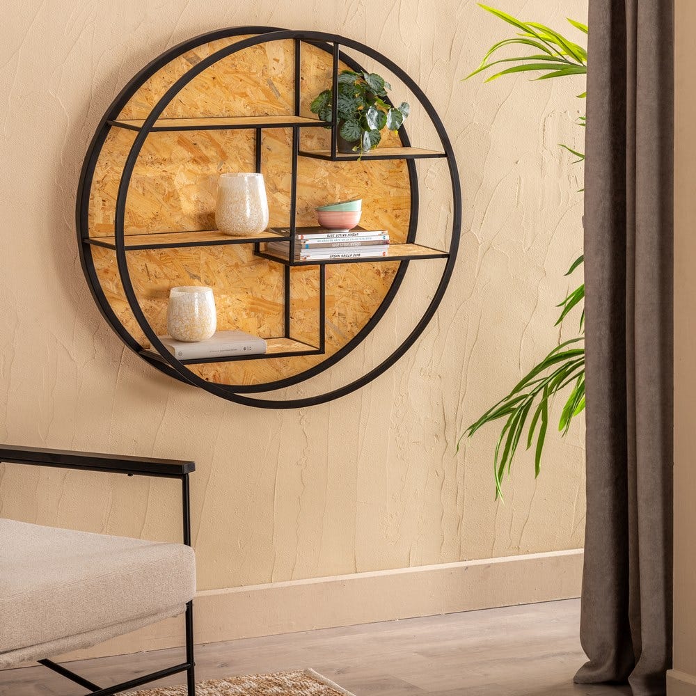 Prateleiras De Parede Natural-Preto Mdf-Metal 92 X 24 X 92 Cm - Image 5