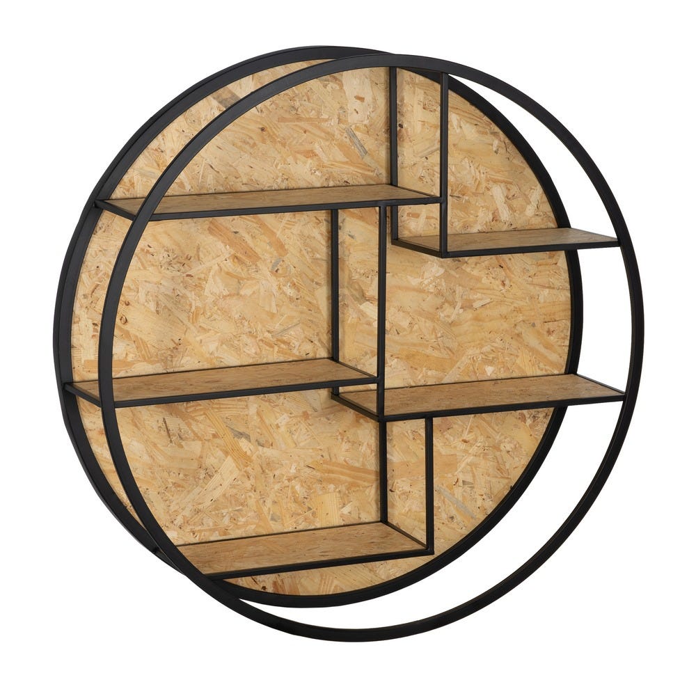 Prateleiras De Parede Natural-Preto Mdf-Metal 92 X 24 X 92 Cm