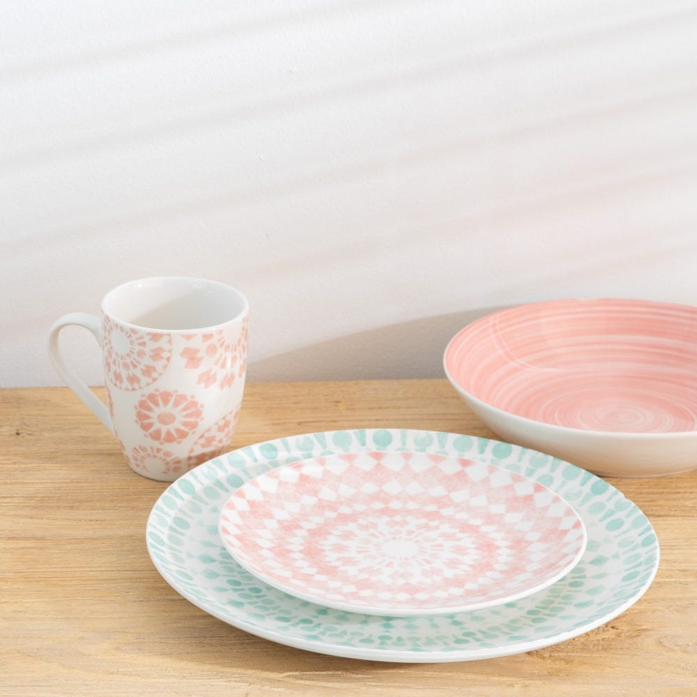 Prato Sobremesa Rosa-Branco Porcelana 19,50 X 19,50 X 2 Cm (6 unidades) - Image 4