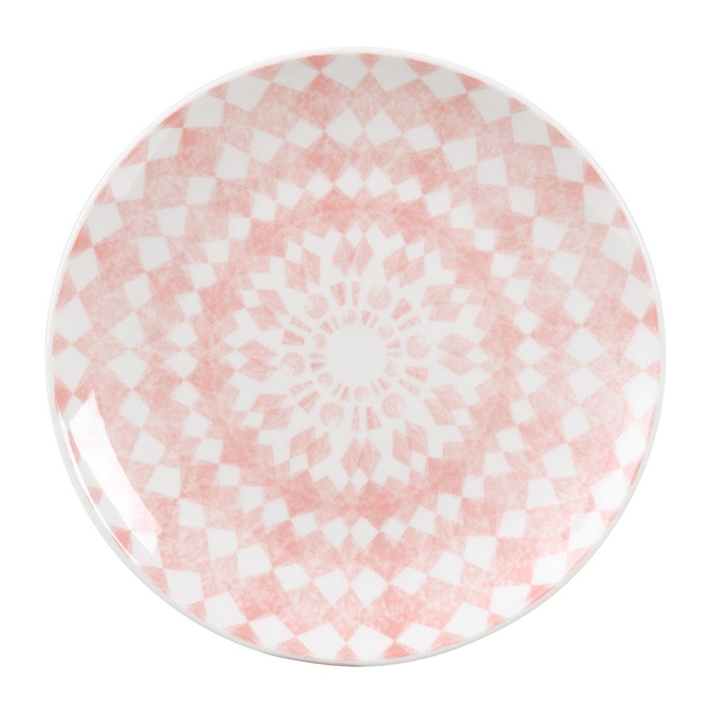 Prato Sobremesa Rosa-Branco Porcelana 19