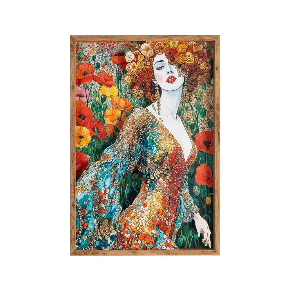 Quadro De Mulher Impresso Em Madeira E Vidro, 43 X 3,50 X 63 Cm