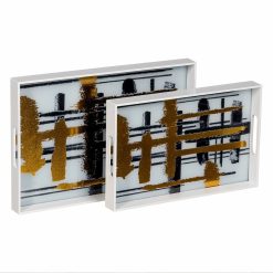 S/2 Bandejas Abstrato Pvc-Espelho 45 X 31 X 4