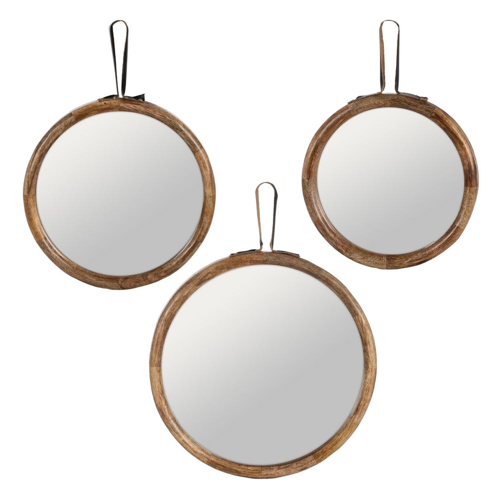 S/3 Espelho Natural Madeira Manga 30 X 2,50 X 30 Cm