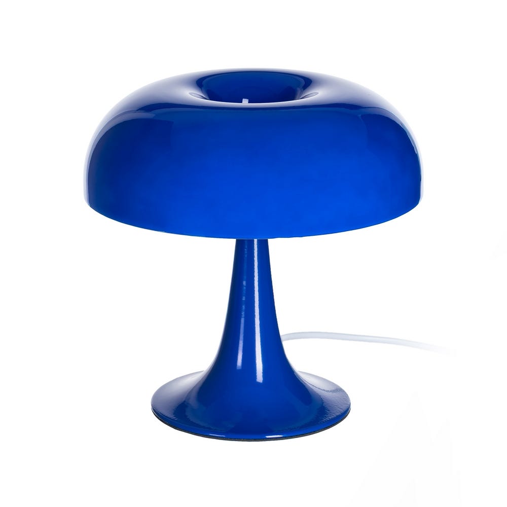 Candeeiro de mesa em vidro azul e metal