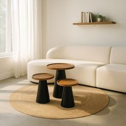 Alternative view of Conjunto de 3 mesas de centro Natural-Preto 46 x 46 x 56 cm